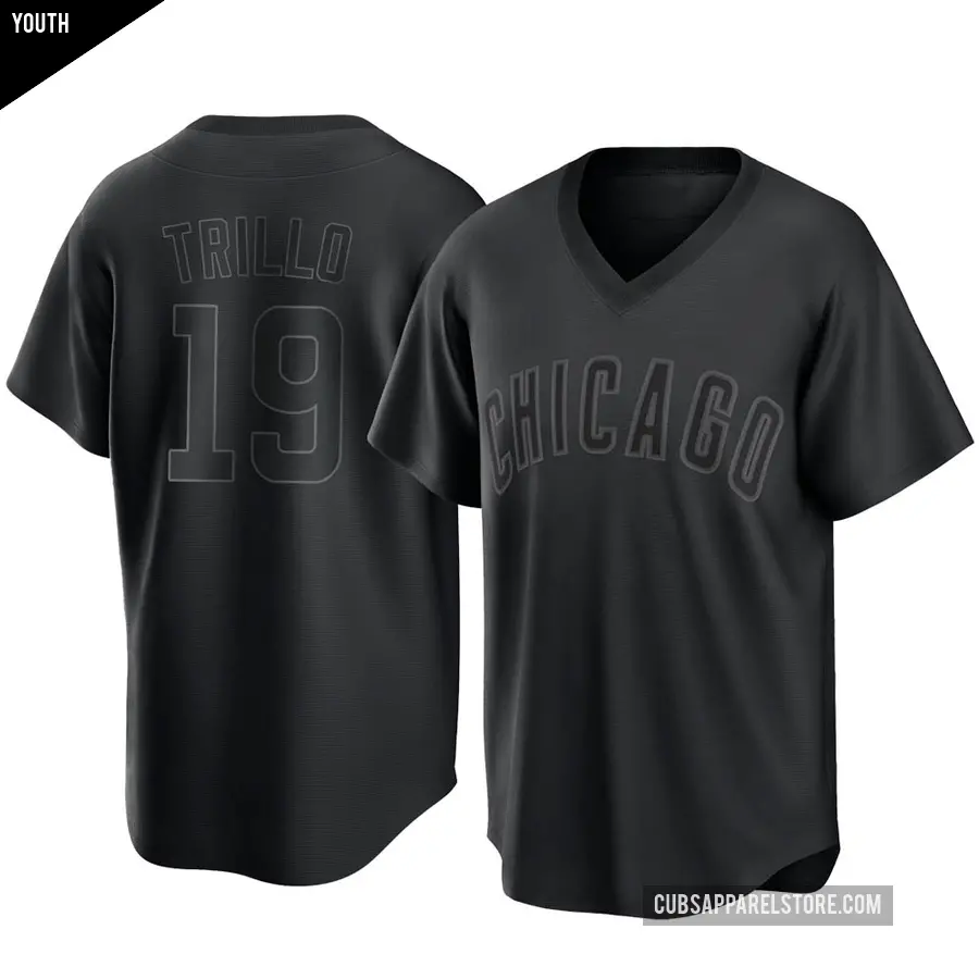 Youth Chicago Cubs ＃19 Manny Trillo Replica Black Pitch Fashion Jersey