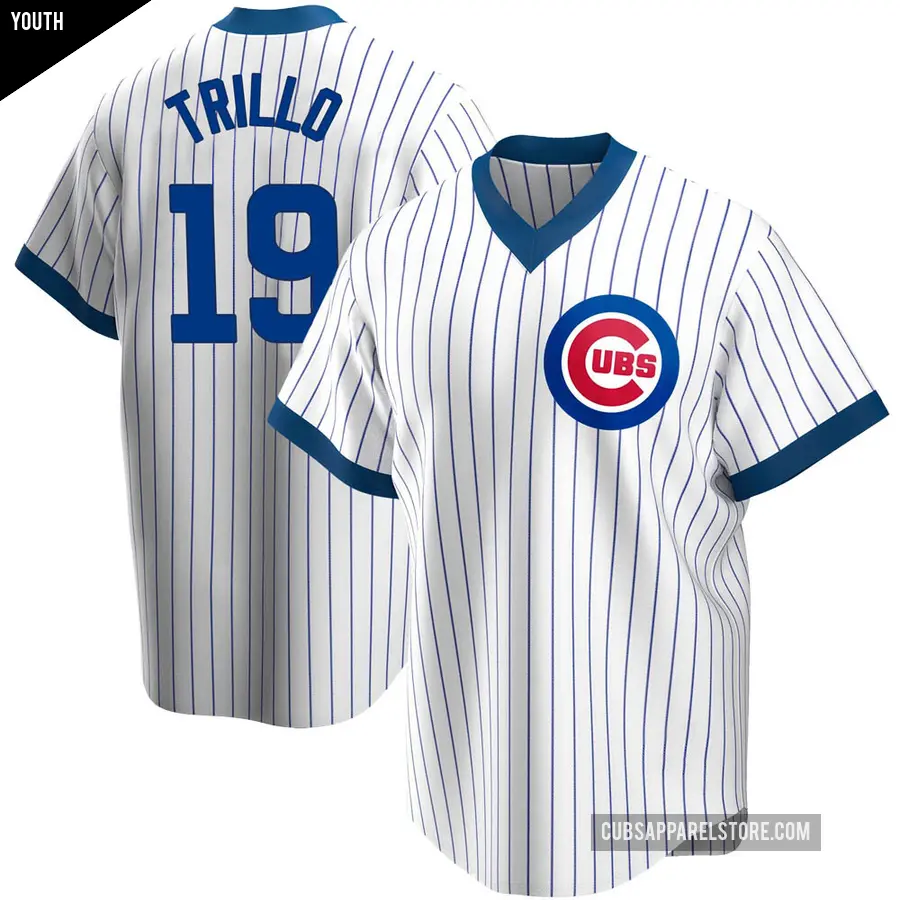 Youth Chicago Cubs ＃19 Manny Trillo Replica White Home Cooperstown Collection Jersey