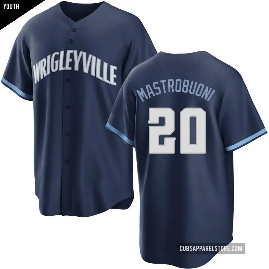 Youth Chicago Cubs ＃20 Miles Mastrobuoni Replica Navy 2021 City Connect Jersey