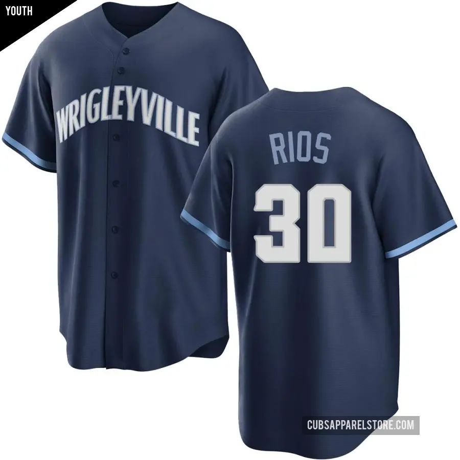 Youth Chicago Cubs ＃30 Edwin Rios Replica Navy 2021 City Connect Jersey