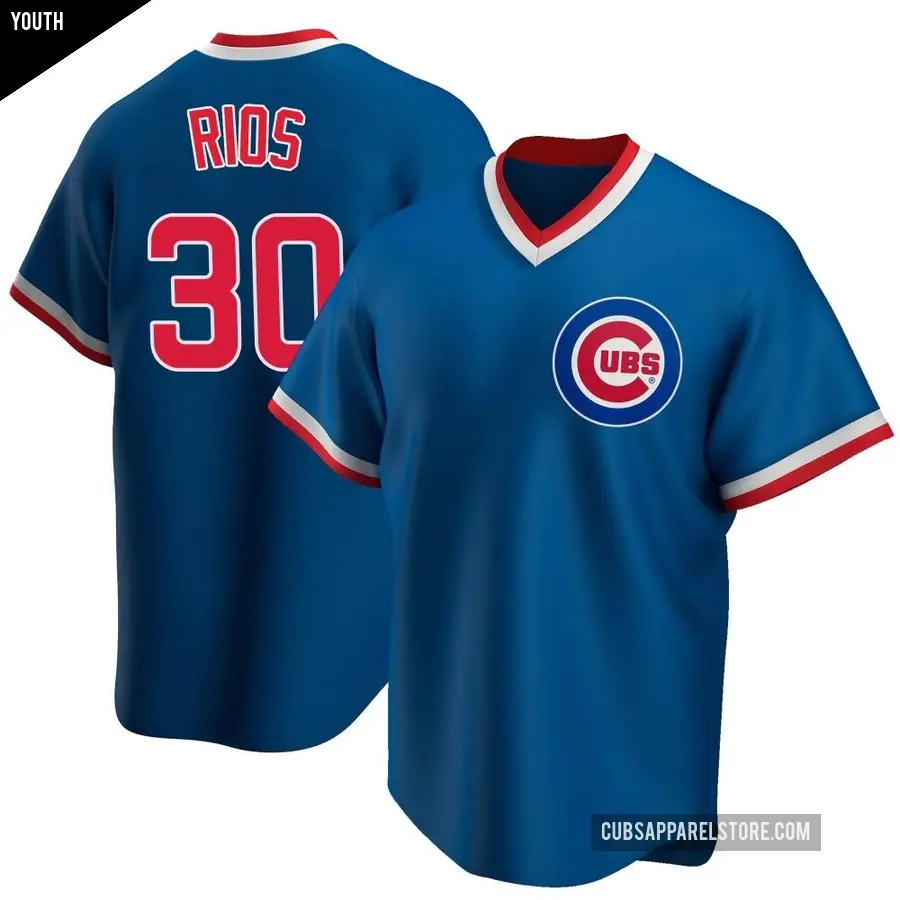 Youth Chicago Cubs ＃30 Edwin Rios Replica Royal Road Cooperstown Collection Jersey