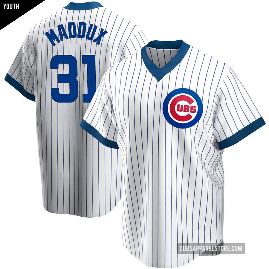 Youth Chicago Cubs ＃31 Greg Maddux Replica White Home Cooperstown Collection Jersey