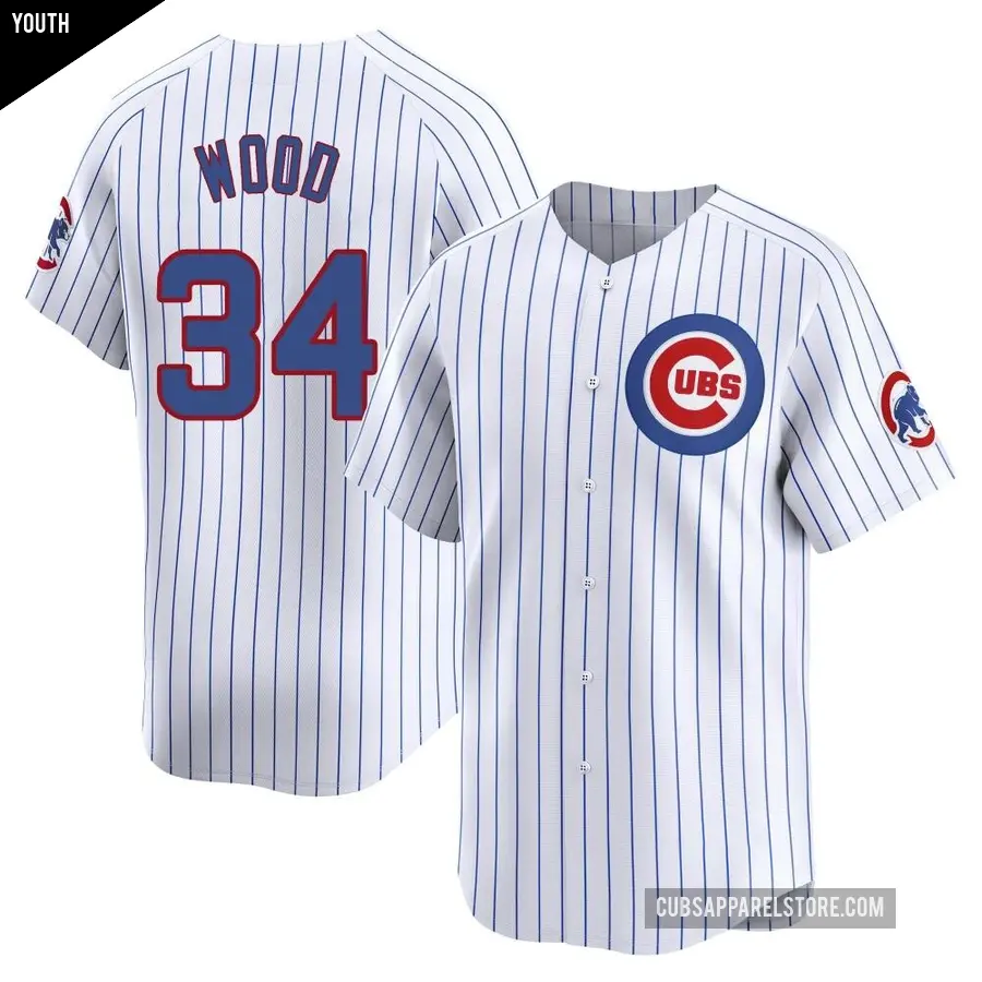 Youth Chicago Cubs ＃34 Kerry Wood Limited White Home Jersey