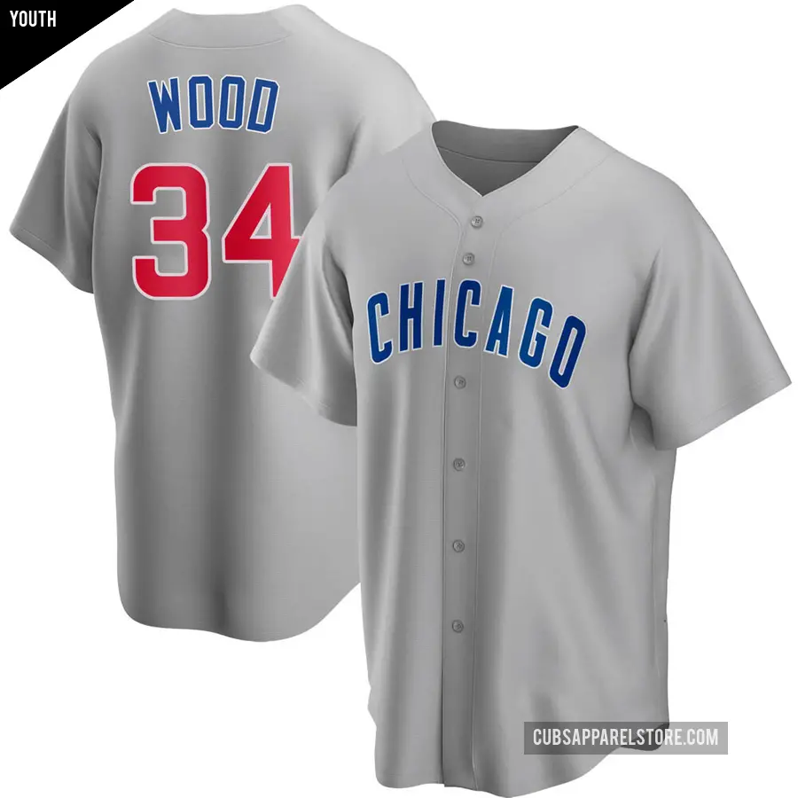 Youth Chicago Cubs ＃34 Kerry Wood Replica Gray Road Jersey