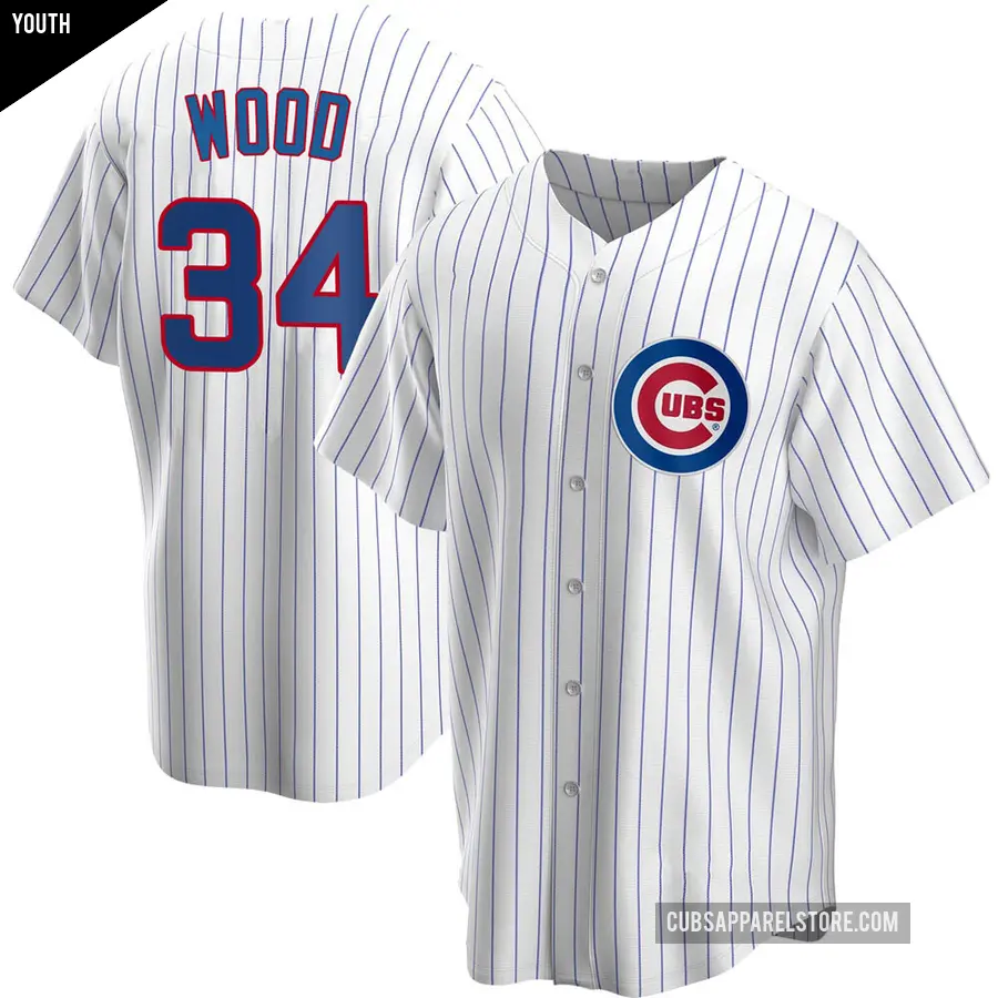 Youth Chicago Cubs ＃34 Kerry Wood Replica White Home Jersey