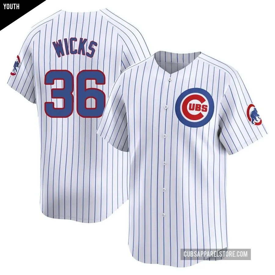 Youth Chicago Cubs ＃36 Jordan Wicks Limited White Home Jersey