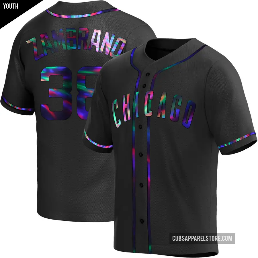 Youth Chicago Cubs ＃38 Carlos Zambrano Replica Black Holographic Alternate Jersey