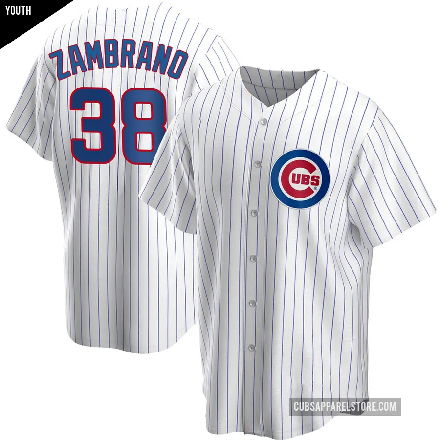 Youth Chicago Cubs ＃38 Carlos Zambrano Replica White Home Jersey