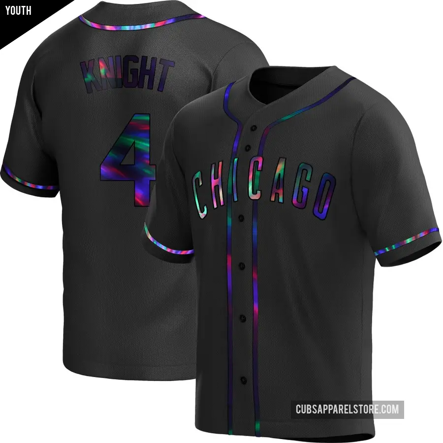 Youth Chicago Cubs ＃4 Caleb Knight Replica Black Holographic Alternate Jersey