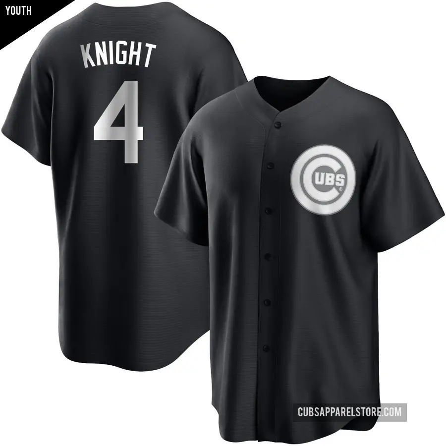 Youth Chicago Cubs ＃4 Caleb Knight Replica Black/White Jersey