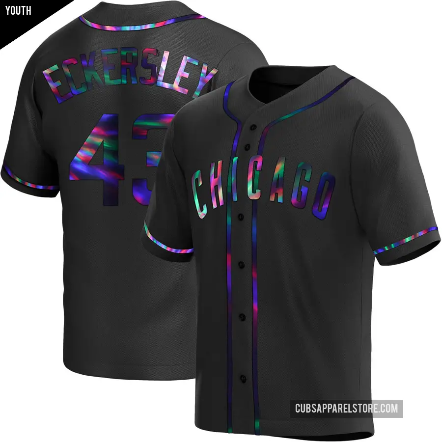 Youth Chicago Cubs ＃43 Dennis Eckersley Replica Black Holographic Alternate Jersey