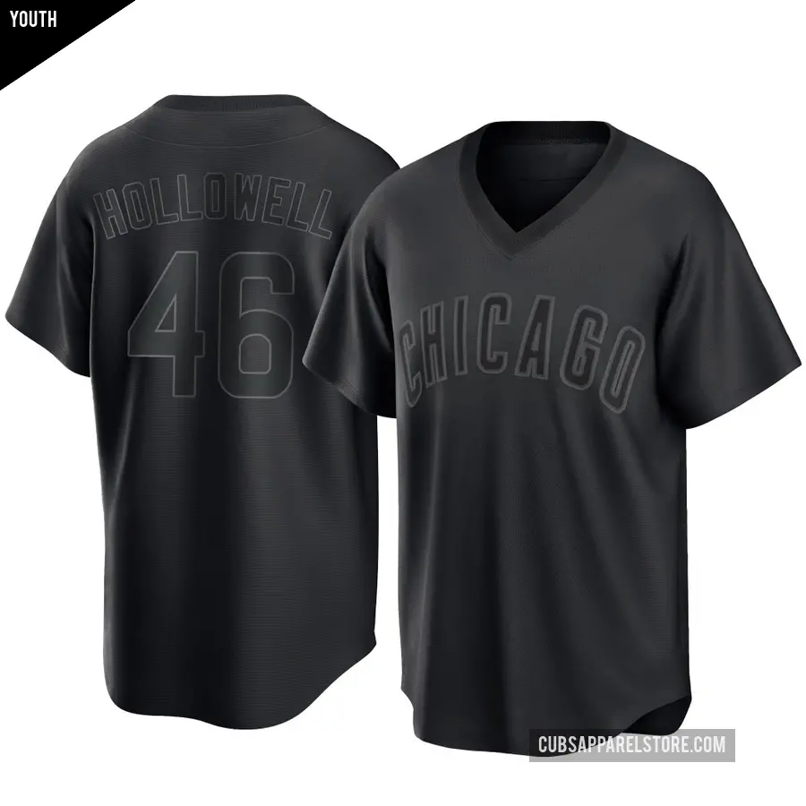 Youth Chicago Cubs ＃46 Gavin Hollowell Replica Black Pitch Fashion Jersey