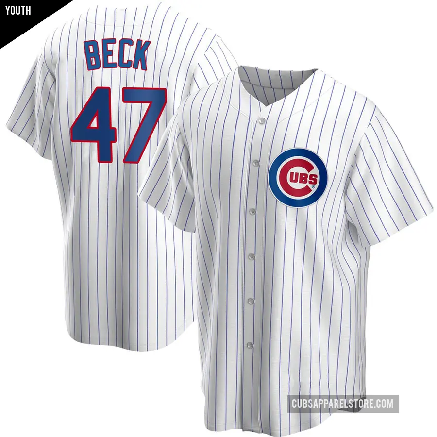 Youth Chicago Cubs ＃47 Rod Beck Replica White Home Jersey