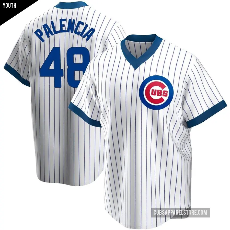 Youth Chicago Cubs ＃48 Daniel Palencia Replica White Home Cooperstown Collection Jersey