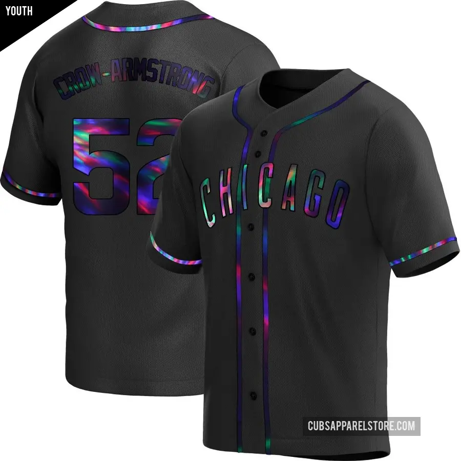 Youth Chicago Cubs ＃52 Pete Crow-Armstrong Replica Black Holographic Alternate Jersey