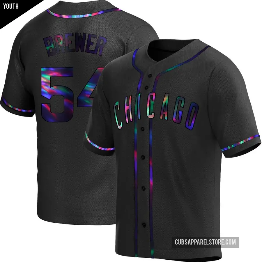 Youth Chicago Cubs ＃54 Colten Brewer Replica Black Holographic Alternate Jersey