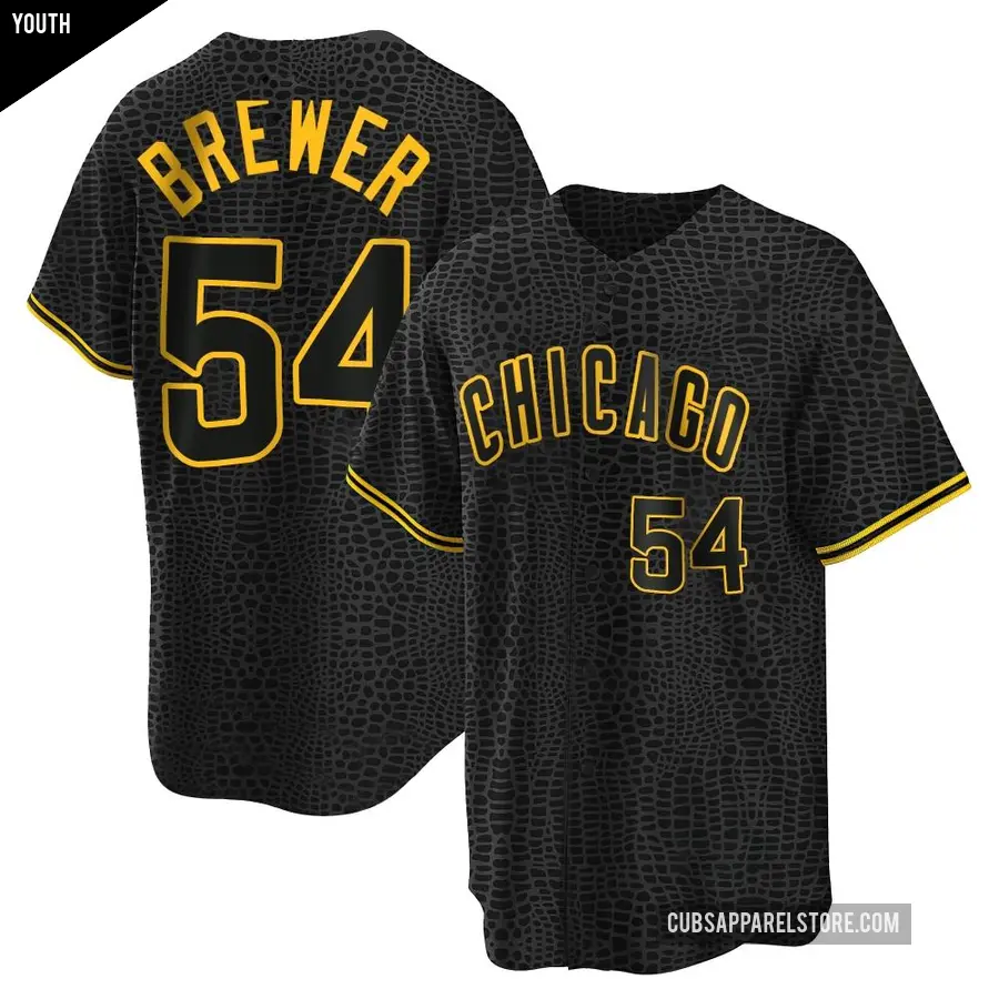 Youth Chicago Cubs ＃54 Colten Brewer Replica Black Snake Skin City Jersey