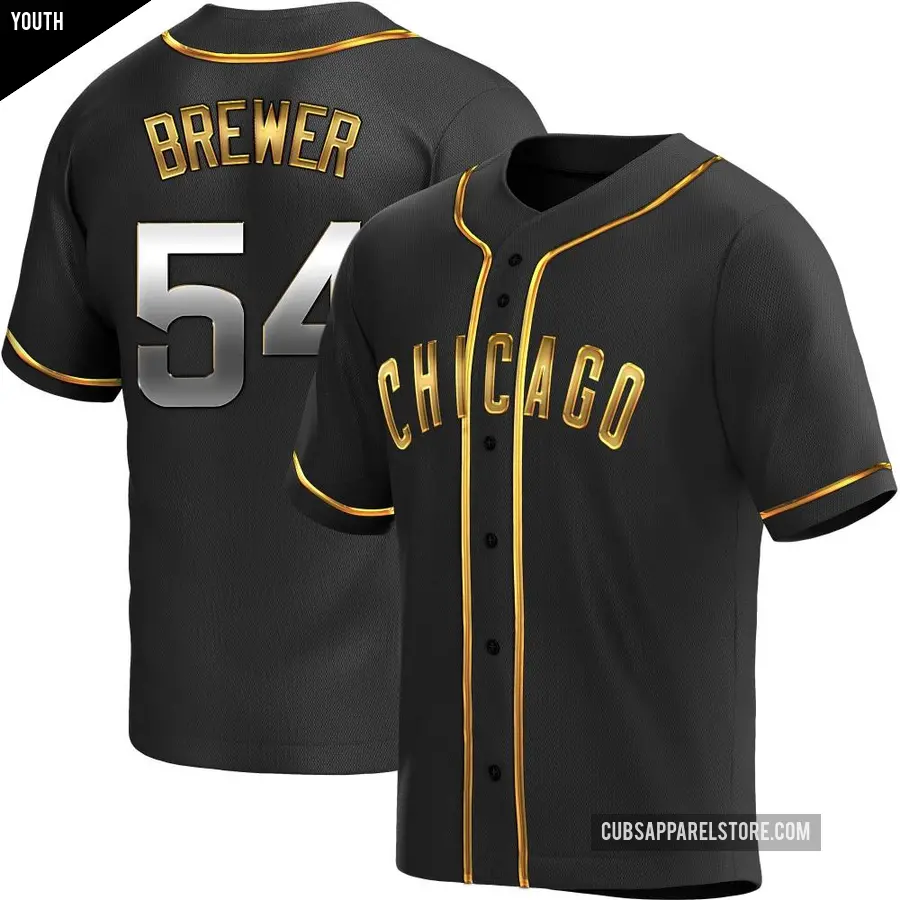 Youth Chicago Cubs ＃54 Colten Brewer Replica Gold Black en Alternate Jersey