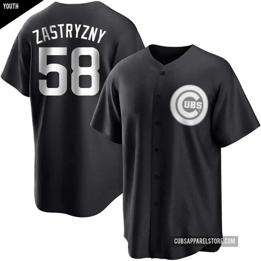 Youth Chicago Cubs ＃58 Rob Zastryzny Replica Black/White Jersey