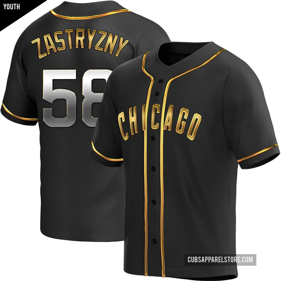 Youth Chicago Cubs ＃58 Rob Zastryzny Replica Gold Black en Alternate Jersey