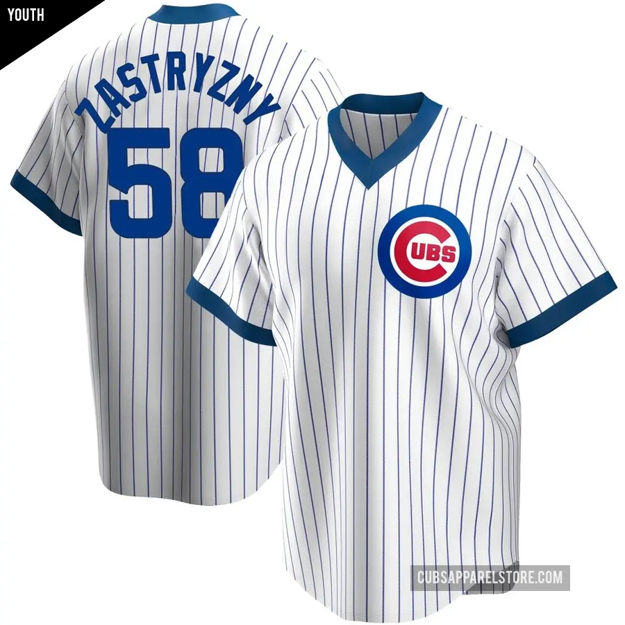 Youth Chicago Cubs ＃58 Rob Zastryzny Replica White Home Cooperstown Collection Jersey