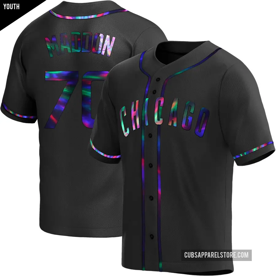 Youth Chicago Cubs ＃70 Joe Maddon Replica Black Holographic Alternate Jersey