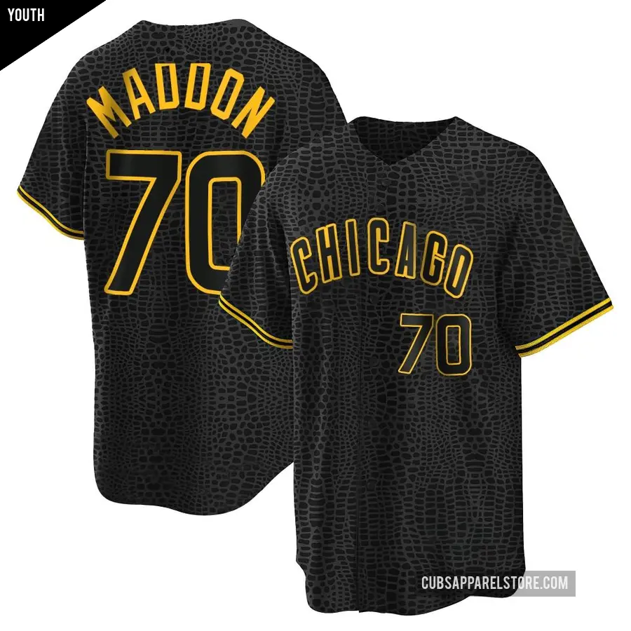 Youth Chicago Cubs ＃70 Joe Maddon Replica Black Snake Skin City Jersey