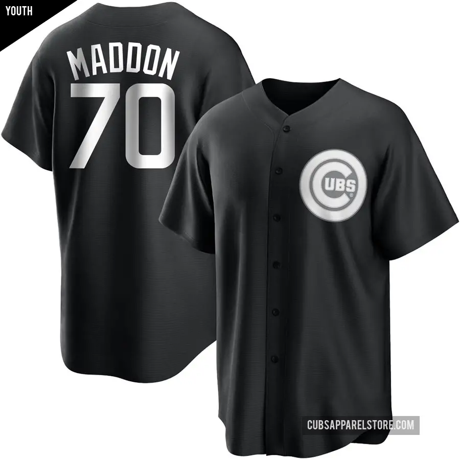 Youth Chicago Cubs ＃70 Joe Maddon Replica Black/White Jersey