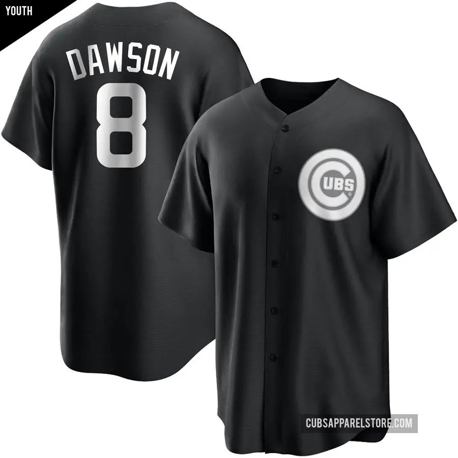 Youth Chicago Cubs ＃8 Andre Dawson Replica Black/White Jersey