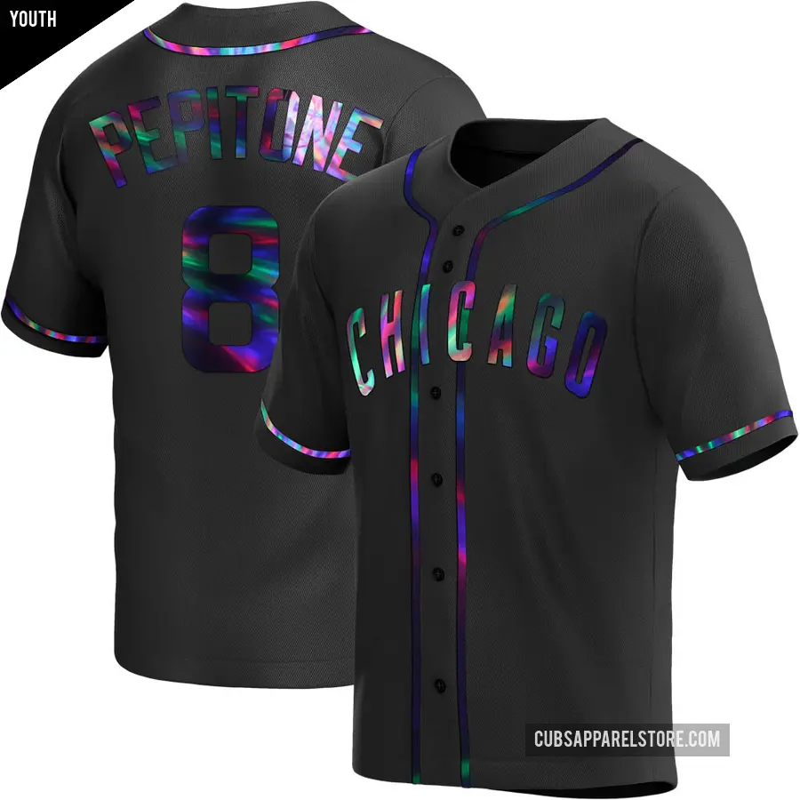 Youth Chicago Cubs ＃8 Joe Pepitone Replica Black Holographic Alternate Jersey