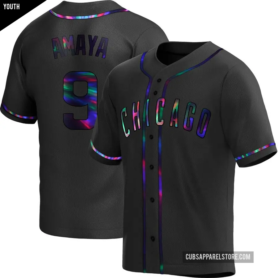 Youth Chicago Cubs ＃9 Miguel Amaya Replica Black Holographic Alternate Jersey