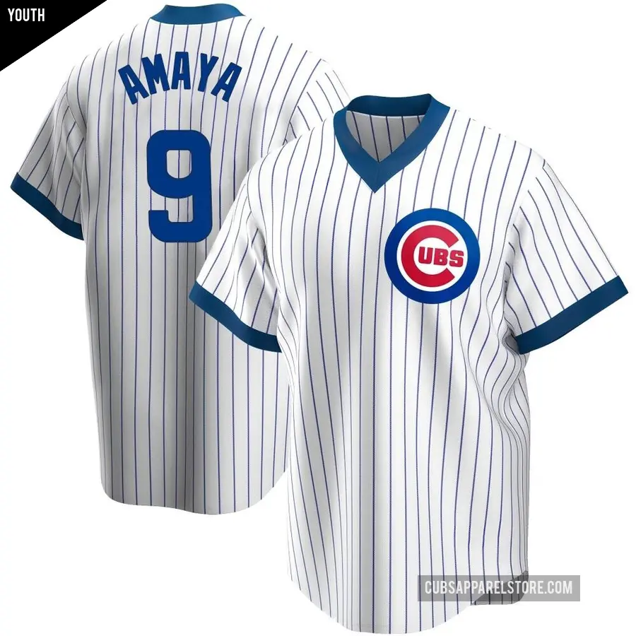 Youth Chicago Cubs ＃9 Miguel Amaya Replica White Home Cooperstown Collection Jersey